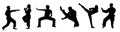 People doing martial art exercise silhouettes set. Royalty Free Stock Photo