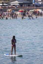 People doing paddle surf on PenÃÂ­scola beach Royalty Free Stock Photo
