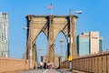 People doing sport on the Brooklyn Bridge, NYC, USA Royalty Free Stock Photo