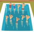 People Doing Water Aerobics Exercises in Swimming Pool, Group Fitness Class Vector Illustration