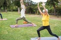 People doing yoga class outdoor at city park - Main focus on senior woman face Royalty Free Stock Photo