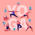 People Doing Yoga Exercises. Fitness Workout in Different Poses Stretching Sport Activities . Healthy Lifestyle, Leisure Concept Royalty Free Stock Photo