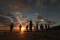 People doing yoga sunset