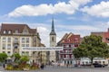 People at the dome square with banner Auf Wiedersehen bei den Domstufen Festspielen - engl: see again at next cathedral Festival Royalty Free Stock Photo