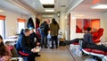 People donate blood to the Red Crescent blood bank in order to help the injured people in the earthquake area in Turkey