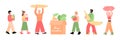 People donating food in donation box, flat cartoon vector illustration isolated