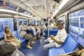 people in the downtown Metro bus in Miami, USA. Metrobus operates more than 90 routes with close to 1,000 buses covering 41