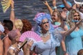 People On The Drag Queens United Boat At The Gaypride Canal Parade With Boats At Amsterdam The Netherlands 6-8-2022People On The