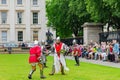 People dress up in medieval clothes doing performance in front of The British Museum