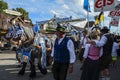 People dressed in traditional bavarian clothes at the Oktoberfest in Munich Royalty Free Stock Photo