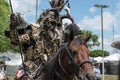 People dressed up as horses in parks, at festivities, on the street, enjoying fairs and parties with people watching them, holdin