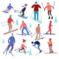 People dressed in winter clothing and skiing