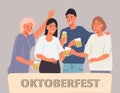 People drink beer in Oktoberfest party celebration. Friends have fun, they are happy to meet together Royalty Free Stock Photo