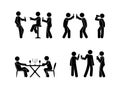 People drink spirits drinks icon set, stick figure illustration bar, restaurant