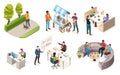 People drinking coffee, vector isometric icons