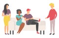 People Drinking, Friends Sitting on Sofa Vector