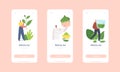 People Drinking Matcha Tea Mobile App Page Onboard Screen Template. Tiny Characters with Huge Green Tea Leaf Royalty Free Stock Photo