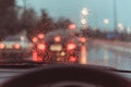 People driving car on evening time with raindrop