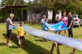 People dyeing pareu cloth, Rarotonga, Cook Islands