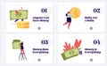 People Earning Saving Money Website Landing Page Set. Tiny Male and Female Characters with Huge Dollar Coin