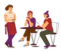 People eat in cafe or restaurant and a waitress, vector illustration isolated.