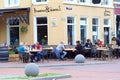 People outdoor cafe terrace Leeuwarden, Friesland, Netherlands