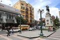 People in El Prado street and Bolivar statue in La Paz Royalty Free Stock Photo