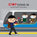 People on Electric Train Station, Public Metro Underground Subway. Stop Corona virus, 2019-nCOV. Character Cartoon Vector. Royalty Free Stock Photo