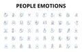 People emotions linear icons set. Happiness, Sadness, Anger, Love, Hate, Joy, Fear vector symbols and line concept signs