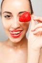 Woman Eating Strawberry Royalty Free Stock Photo