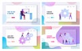 People Engaged in Business Strategy and Analysis Website Landing Page Set. Tiny Businesspeople Moving Abstract Mechanism