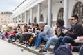 People enjoing outdoor street food festival in Ljubljana, Slovenia.