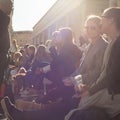 People enjoing outdoor street food festival in Ljubljana, Slovenia. Royalty Free Stock Photo