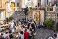 People enjoy the chestnut festival, autumn in Ospedaletto d'Alpinolo near Avellino, Italy