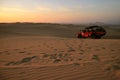 People enjoy dune buggy riding on Huacachina desert in Ica region of Peru, South America