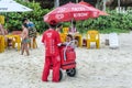 People enjoy the fast food at the frances beach in Maceio