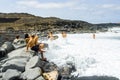 People enjoy the huge waves