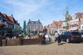 People enjoy nice weather on open air cafe in village of makkum in the netherlands