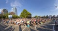 People enjoy the open air festival with the HR synphony orchestra at the Weseler werft in Frankfurt