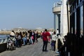 People enjoy a sunny day at Tel Aviv harbor