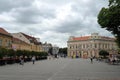 People enjoy walking around the main square in the city of Sremska Mitrovica in Serbia