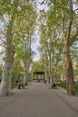 Zagreb, Croatia, April 24, 2019: People enjoying in afternoon walking in Green promenade with a view of old vintage pavilion in th