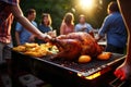people enjoying barbecue of garlic butter basted chicken legs