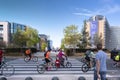 People enjoying the Car Free Day in Brussels in Schuman Square