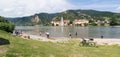 People enjoying Danube river in Durnstein, Wachau, Austria