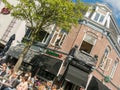 People having drinks on outdoor terrace of cafe, Holland