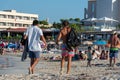 People enjoying the Es Pujols beach in Formentera, Spain in the summer of 2021 Royalty Free Stock Photo