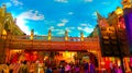 People are enjoying food and drinks under artificial sky,  Cultural Gali, Kingdom of dreams Royalty Free Stock Photo