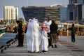 People enjoying holiday cold weather on Corniche beach Doha Qatar Royalty Free Stock Photo