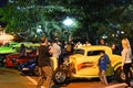 People enjoying hot rods on the plaza in Santa Fe New Mexico leading up to Zozobra Royalty Free Stock Photo